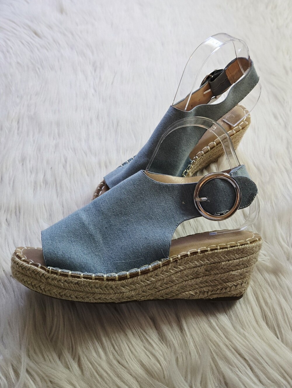 Catherine Malandrino Blue Open-Toe Espadrille Wedge Sandals